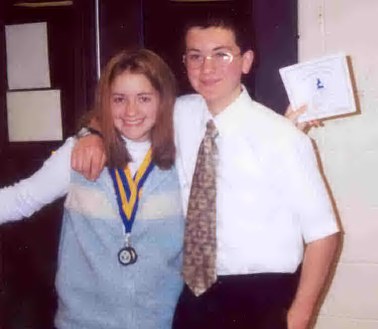 My sister and I on my award ceremonies night.  She is wearing my awards.